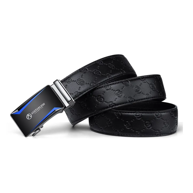 AUGTARLION Youth Business Casual Dress Pants Belt Cow Leather Automatic Buckle Belt Men's Gunmetal Width  3.5cm-1