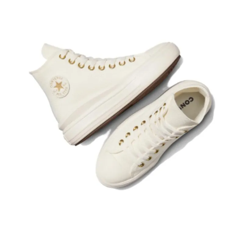 Chuck Taylor All Star Converse Move Platform High GS 'Tonal Canvas - Egret Metallic Light Gold'-4