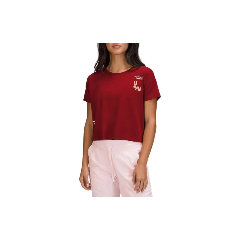 Lululemon Drop Shoulder Sleeve T Shirt Women's Red-1