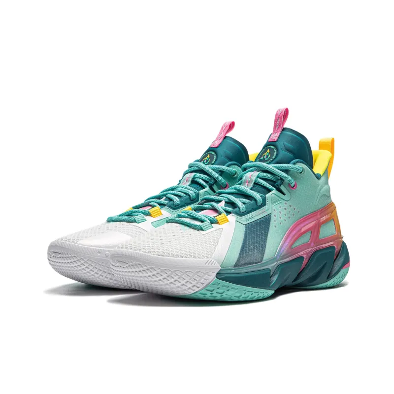 LiNing Anti five 4 Cushioned Wear Resistant Breathable Mid Top Basketball Shoes Men's Green White-2