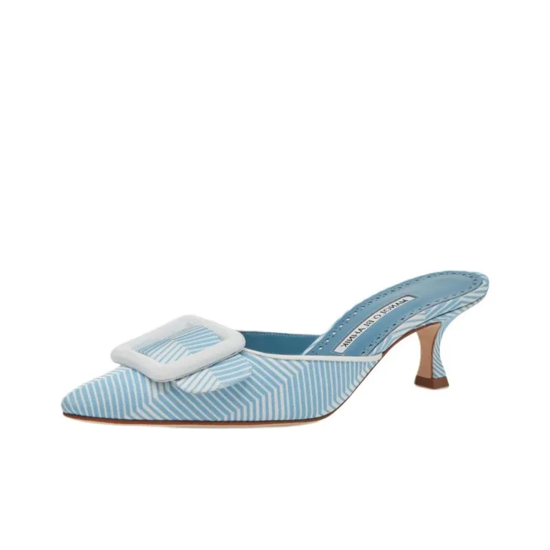 MANOLO BLAHNIK Maysalebi Slip Resistant Closed Toe Slippers 5cm Women's Blue-2