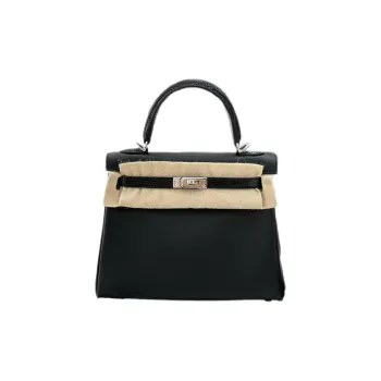 HERMES Kelly Lizard Skin With Swift Leather Kelly Bag One Shoulder Handbags Women's Black