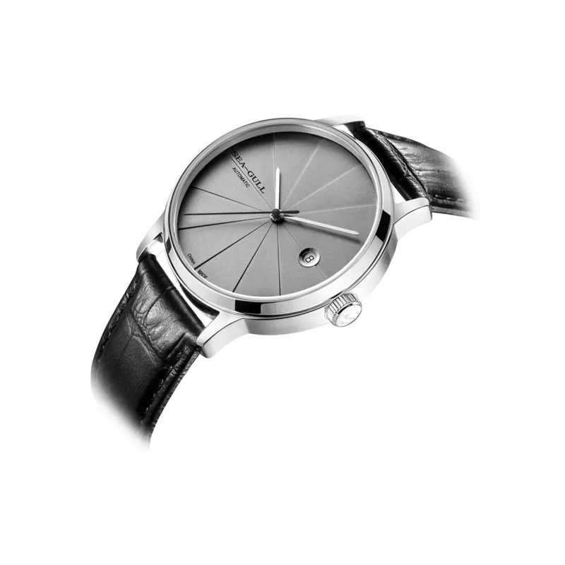 Sea Gull Artist Automatic Mechanical Movement Genuine Leather Strap Watch Men's Watches Gray Dial-2