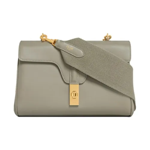 CELINE Cow Leather Shoulder Bag Crossbody Bag Women's Gray Green