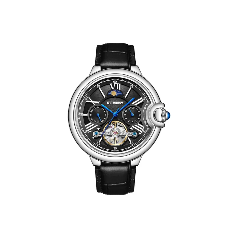 KUERST Mechanical Movement Cow Leather Strap Watch Men's Watches White Dial-4