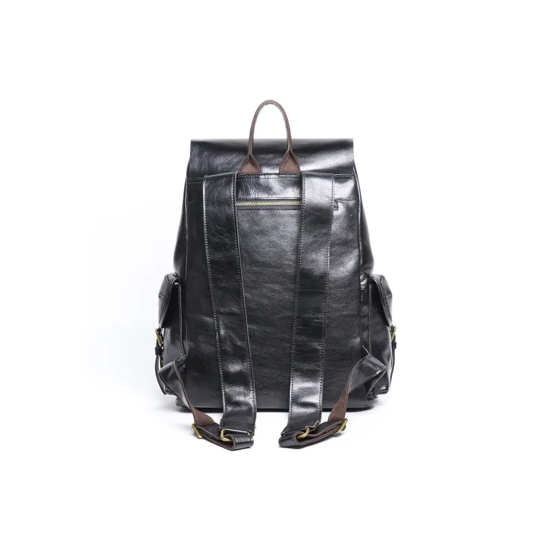 LARTIGENT Top Grain Cow Leather Backpack Regular Men's Black-2