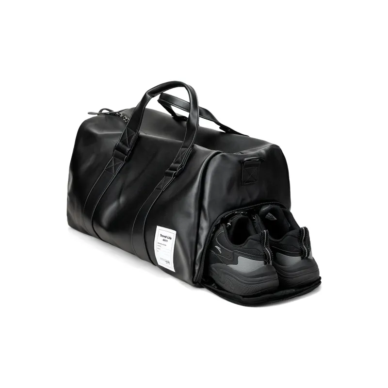 Fillove PU Wet/Dry Separation Handbag Crossbody Bag Short Trip Travel Bag Luggage Bag Regular Unisex Black-5
