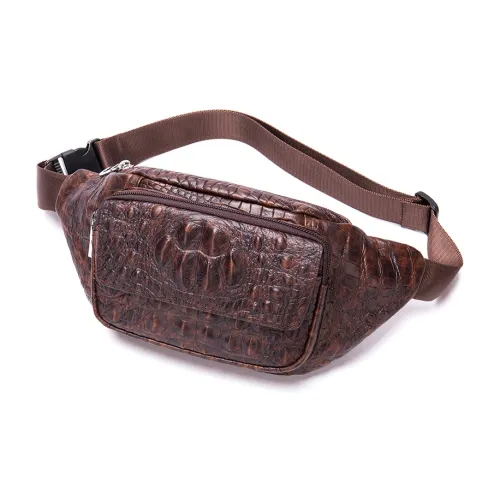DOSRFINI Cow Leather Crocodile Pattern Sling Bag Medium Size Men's Black/Coffee