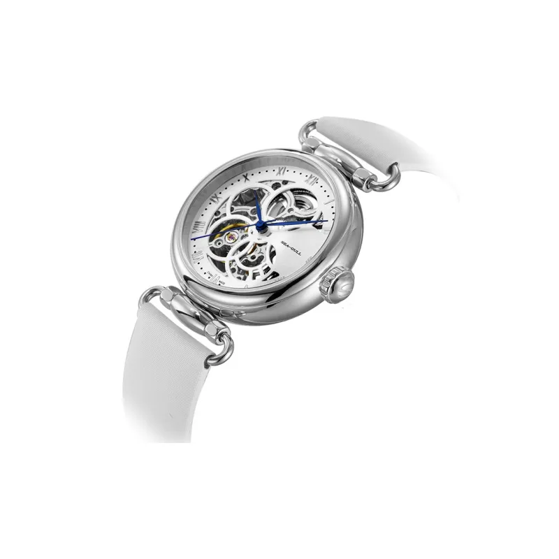 Sea Gull Frontier Time Goddess Automatic Mechanical Movement Spun Silk Strap Watch Women's Watch White Dial-2