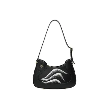 Ancient Yi Xi Cow Leather Cheongsam Mom Underarm Shoulder Bag Women's Black