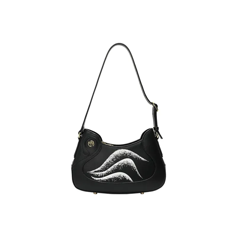 Ancient Yi Xi Cow Leather Cheongsam Mom Underarm Shoulder Bag Women's Black-0
