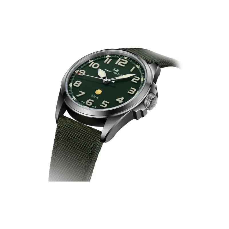 Sea Gull Automatic Mechanical Movement Canvas Strap Watch Men's Watches Green Dial-2