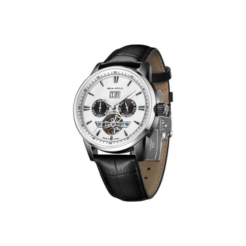 Sea Gull Masterpiece Collection Automatic Mechanical Movement Genuine Leather Strap Watch Men's Watches White Dial-8