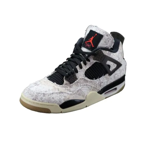 Jayson Tatum X Steve Wiebe x Jordan Air Jordan 4 Anti Slip Wear Resistant Mid Top Vintage Basketball Shoes Men's White