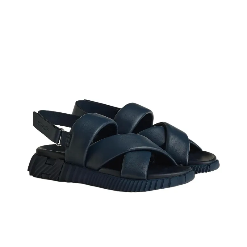 HERMES Electric Strap Sandals 4cm Men's Dark Blue-2
