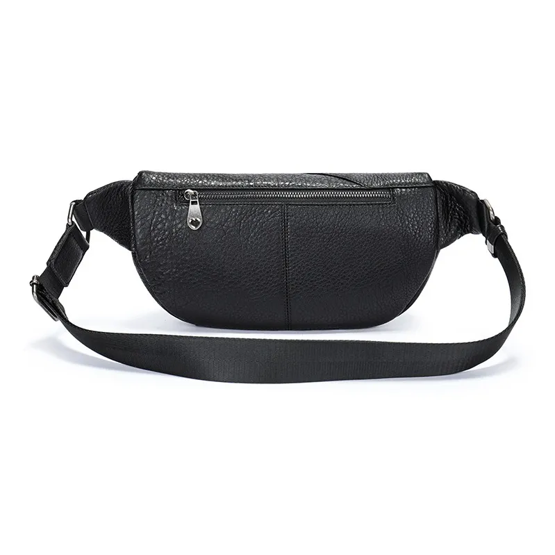 DOSRFINI Top Grain Cow Leather One Shoulder Crossbody Fanny Pack Sling Bags Regular Men's Black-4