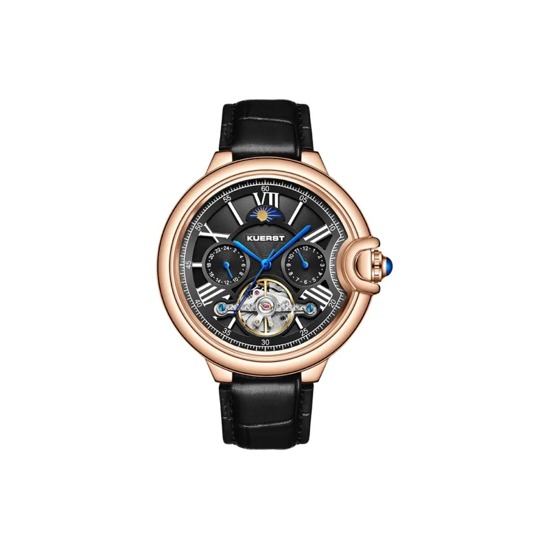 KUERST Mechanical Movement Cow Leather Strap Watch Men's Watches White Dial-7