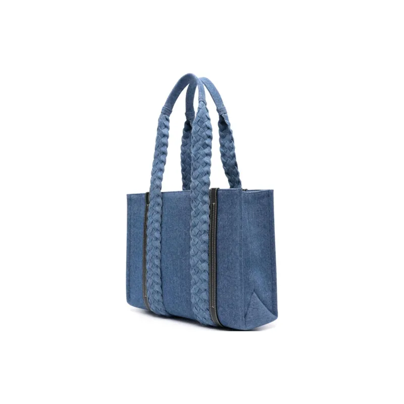 Chloe Woody Cotton Tote Bag Shopping Bag Shoulder Bag Handbag Medium Size Women's Indigo-1