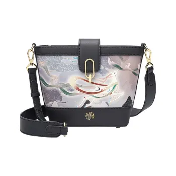 Ancient Yi Xi Cow Leather Bucket Bag, Shoulder Bag, Crossbody Bag Women's Gray Purple