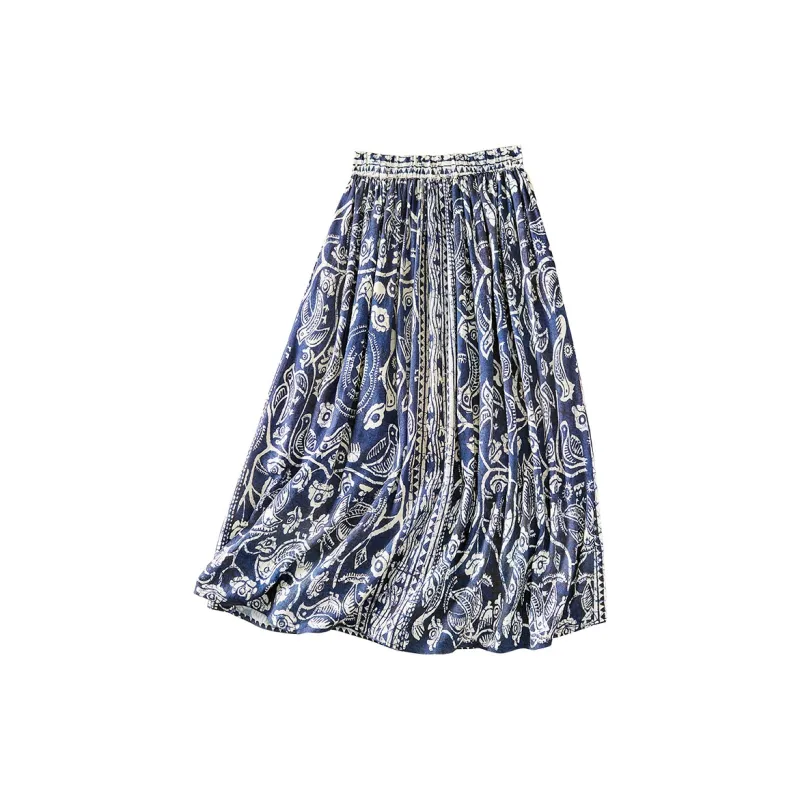 Cypress House Casual Long Skirts Women's Navy Blue Pattern-1