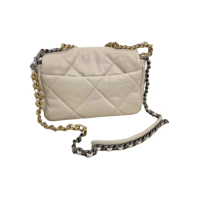 CHANEL 19Bag Sheepskin Handbag, Shoulder Bag, Crossbody Bag Trumpets Women's Beige Apricot Milk Tea-2