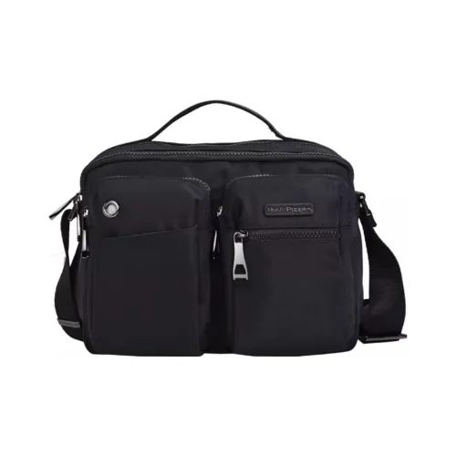 Hush Puppies Fabric Cow Leather Patchwork Portable Crossbody Bag Shoulder Bag Medium Size Men's Black