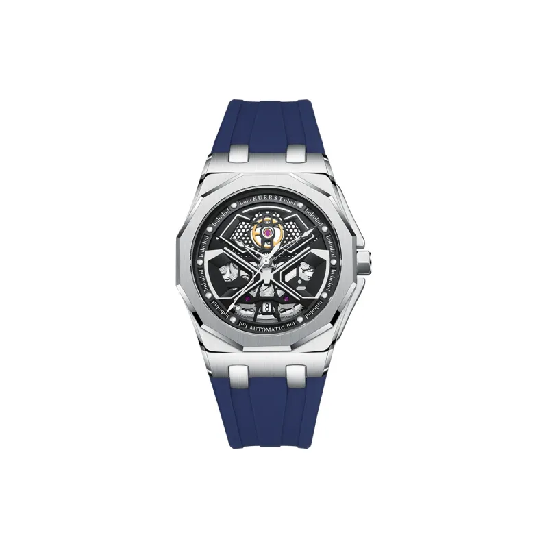 KUERST Automatic Mechanical Movement Rubber Strap Watch Men's Watches Black Dial-3