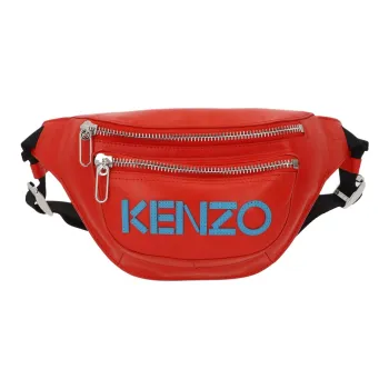 KENZO Leather With Cotton Fanny Pack Unisex Red & Blue