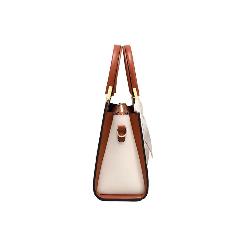 C°BANNER Split Cow Leather With Synthetic Leather Tote One Shoulder Handbag Tubas Women's Apricot-6