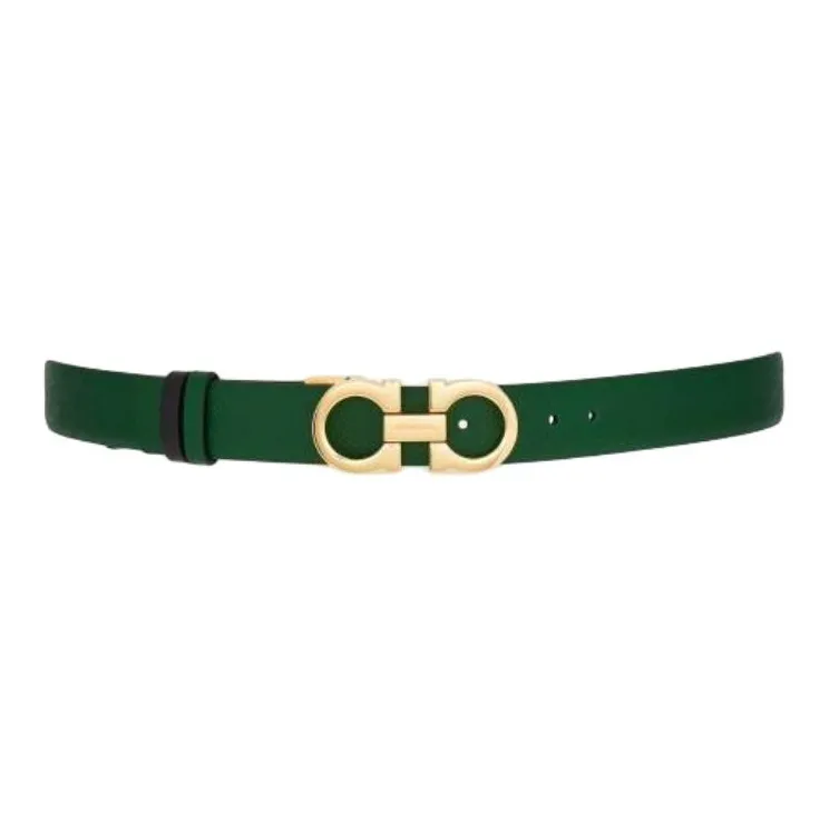 FERRAGAMO Double Sided Decoration, Smooth Buckle Calfskin Leather Belts Women's Green Width 2.5cm-1