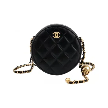 CHANEL Little Golden Ball Sheepskin Round Cake Bag Shoulder Bag Crossbody Bag Women's Black