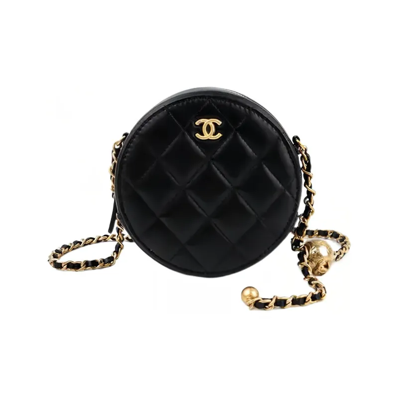 CHANEL Sheepskin Round Bag, Shoulder Bag, Crossbody Bag Women's Black-0