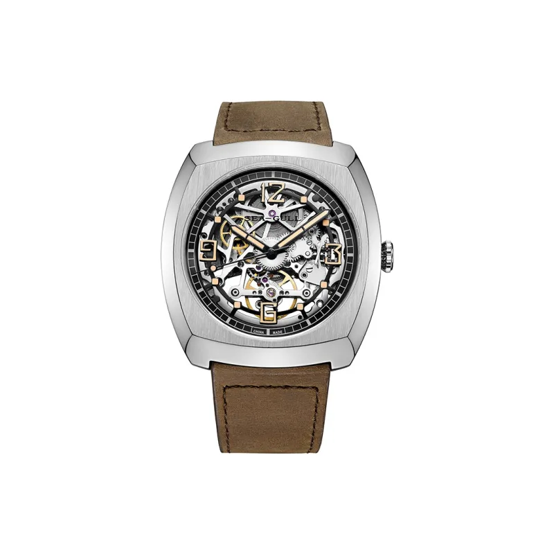 Sea Gull Edge Collection Automatic Mechanical Movement Genuine Leather Strap Watch Men's Watches Cut Out Dial-0