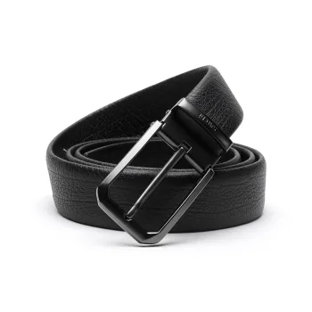 Satchi Sanduo Pin Buckle Belt Minimalist Style Fashion Top Grain Cow Leather Alloy Buckle Belt Men's Black Width 3.35cm