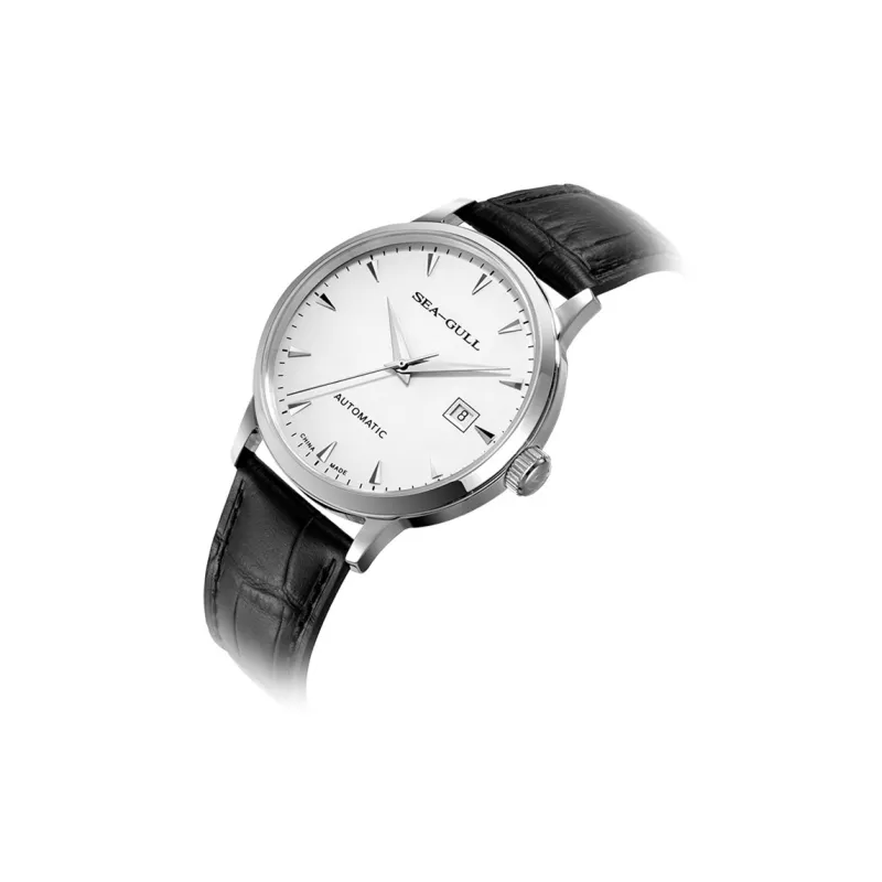 Sea Gull National Automatic Mechanical Movement Genuine Leather Strap Watch Men's Watches White Dial-1