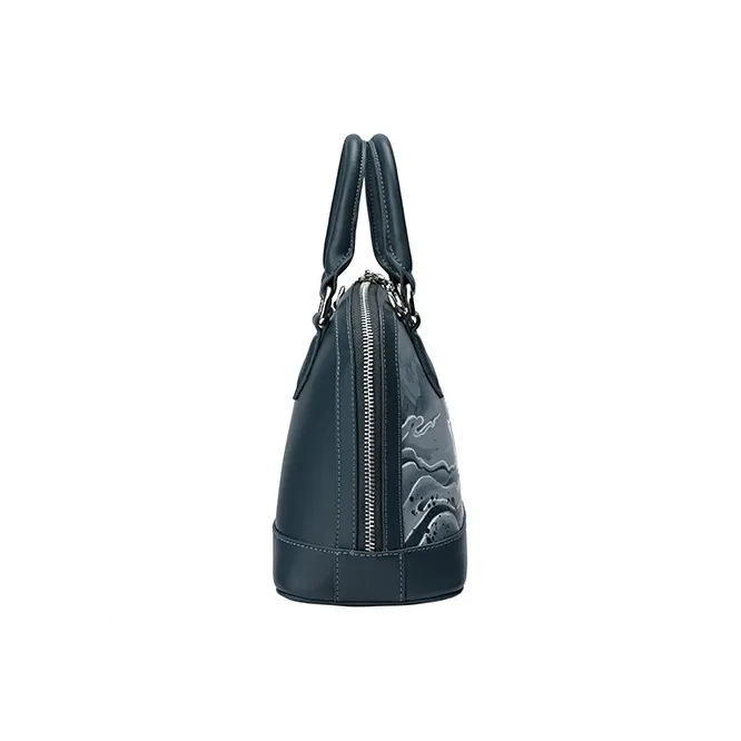 Ancient Yi Xi Cow Leather Robe Handbag Elegant Mom Bag Women's Cyanosis-2