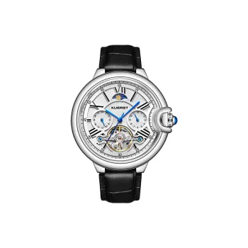 KUERST Mechanical Movement Cow Leather Strap Watch Men's Watches White Dial