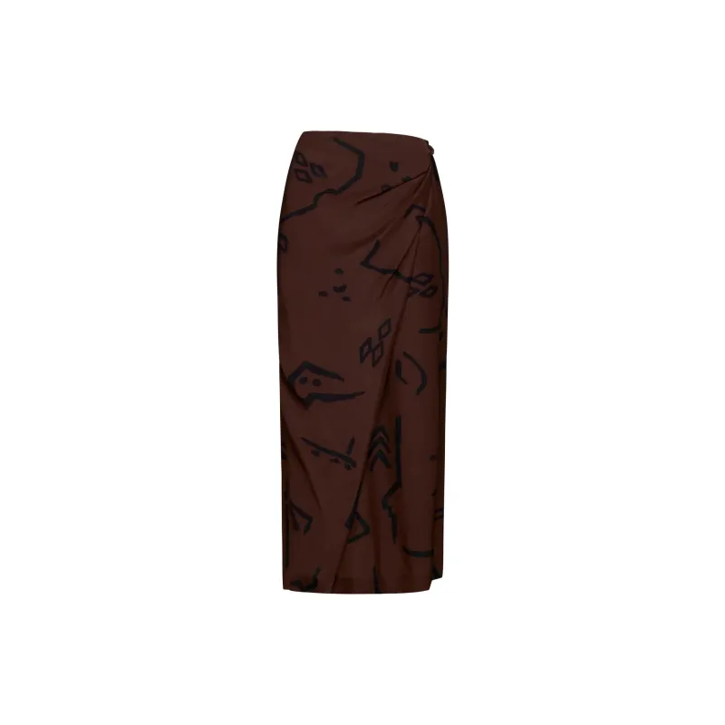 Alysi Graphic Printed Draped Midi Skirt-1