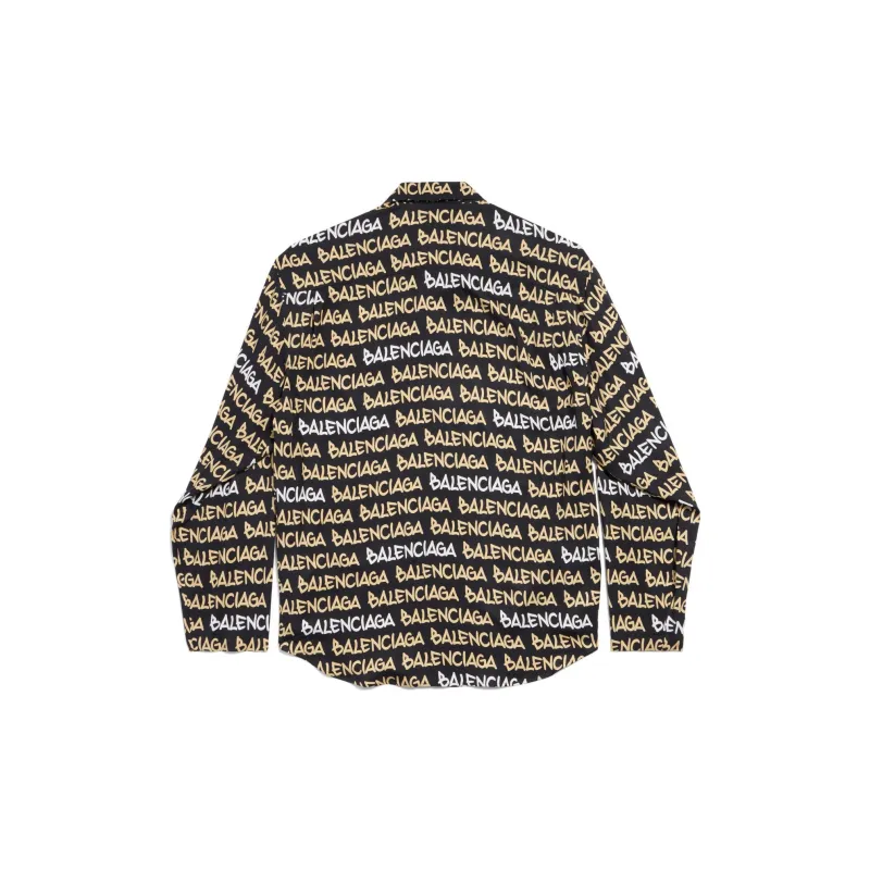 Balenciaga All Over Logo Collared Long Sleeve Shirt-1
