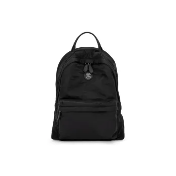 Simedin Fabric Bonded Dyed Tanned Top Grain Cow Leather One Shoulder Backpack Large Size Unisex Deep Black