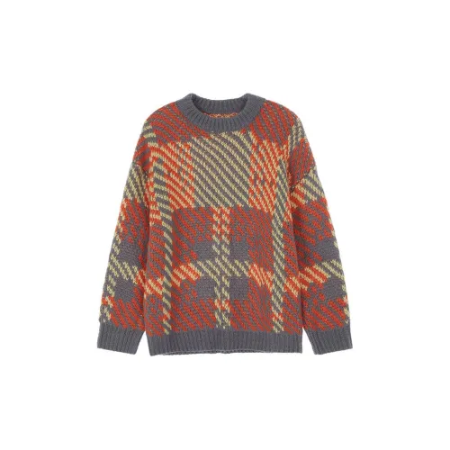 Jamor Knitwear Women's Orange Red Plaid