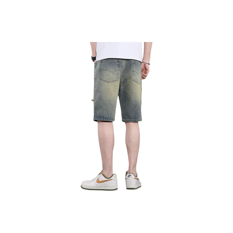 【dme】 Denim Shorts Men's Yellow Mud Blue-1