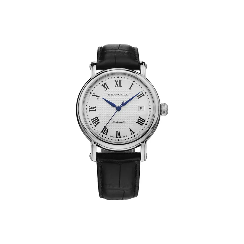 Sea Gull National Automatic Mechanical Movement Genuine Leather Strap Watch Men's Watches White Dial-0