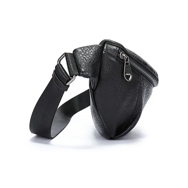 DOSRFINI Top Grain Cow Leather One Shoulder Crossbody Fanny Pack Sling Bags Regular Men's Black-1