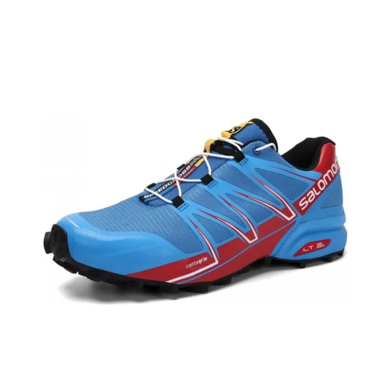 SALOMON SPEEDCROSS PRO Anti Slip Wear Resistant Low Top Trail Running Shoes Men's Blue Red-2