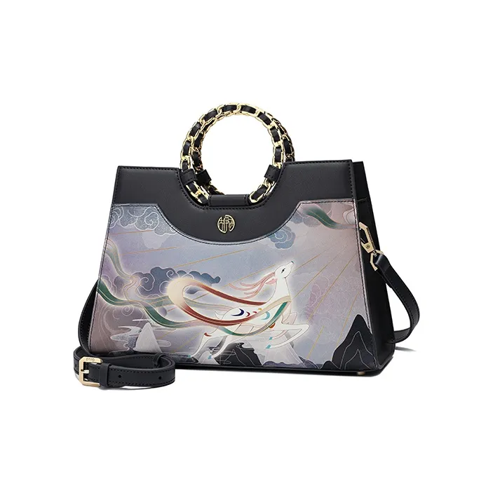 Ancient Yi Xi Cow Leather Crossbody Handbag Women's Gray Purple-1