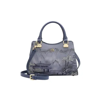 Ancient Yi Xi Cow Leather Cheongsam One Shoulder Handbag Women's Dark Blue