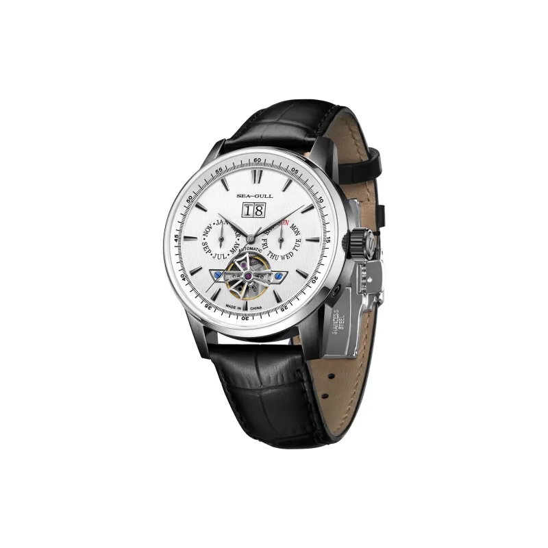 Sea Gull Masterpiece Collection Automatic Mechanical Movement Genuine Leather Strap Watch Men's Watches White Dial-4