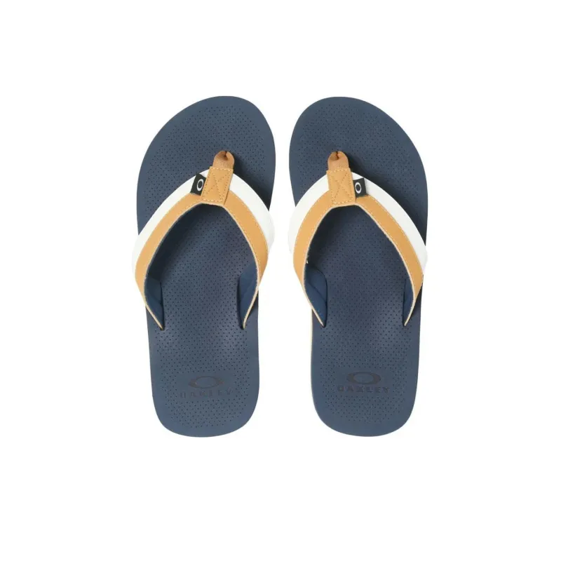 Oakley Slip-Resistant Quick Dry Flip Flops Men's Blue White Brown-3