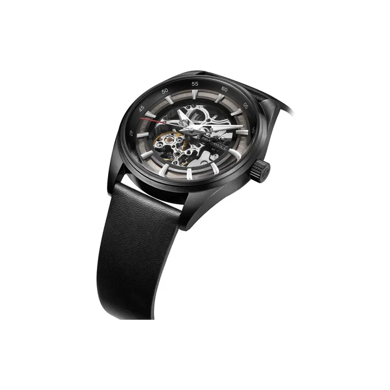 Sea Gull Frontier Automatic Mechanical Movement Cow Leather Strap Watch Men's Watches Cut Out Dial-2